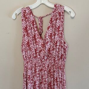 Pink Floral V-Neck Tie-Back Maxi Dress